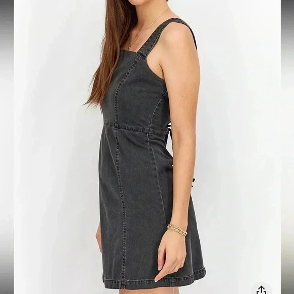 ASOS Black Soft Denim Overall Skirt Dress Cotton EUC Size 10 - Picture 4 of 15